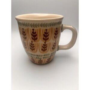 Hand-Painted Mug by Boleslawcu Ceramic With Leaf Design & Green Accents Poland